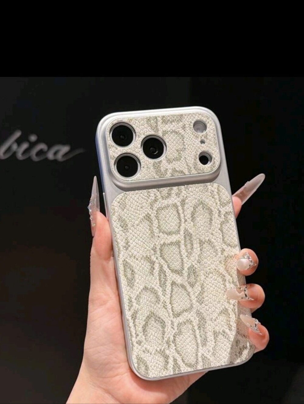 IPhone 17 Snake-Pattern Reptile Phone Case - Cream Silver